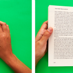 An image of the front cover of NYFA's "The Profitable Artist" book and another of two hands holding the book open - both against a bright green background and by Marco Scozzaro.