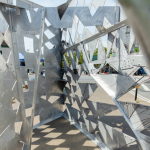 Image: detail shot of Kenseth Armstead's site-specific installation “Boulevard of African Monarchs" that highlights the aluminum plate construction.