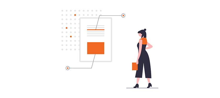 Illustration of an individual staring at a document with highlighted passages in it.