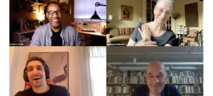 Image: Screenshot from a recent Zoom talk; image is separated by four, each quadrant showing one of the participants.