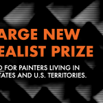 Image: Graphic with a black and white background with text that reads: Recharge New Surrealist Prize, $7,000 Award for Painters Living in the United States and U.S. Territories.