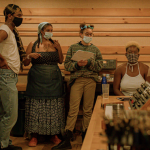 Image Detail: A group of Black and Brown artists gather in the recording studio at Activation Residency's "Respite as Resistance."