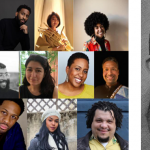 Image: Composite image featuring 16 Incubator participants on the left, and a larger black and white headshot of Incubator facilitator Babette Baker.