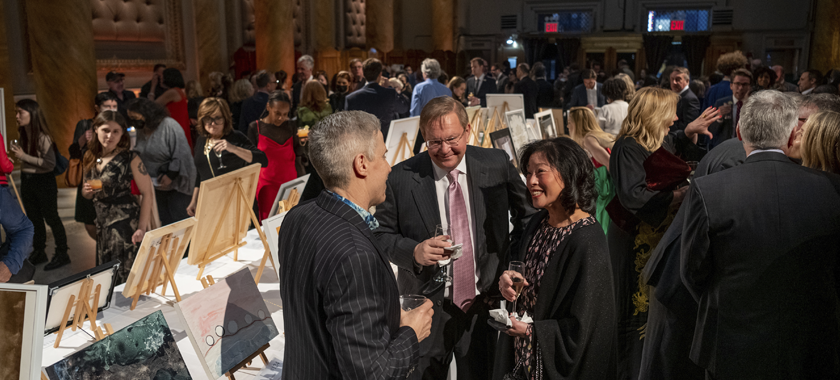 Wide shot of guests during cocktail hour at NYFA's 2022 Hall of Fame Benefit