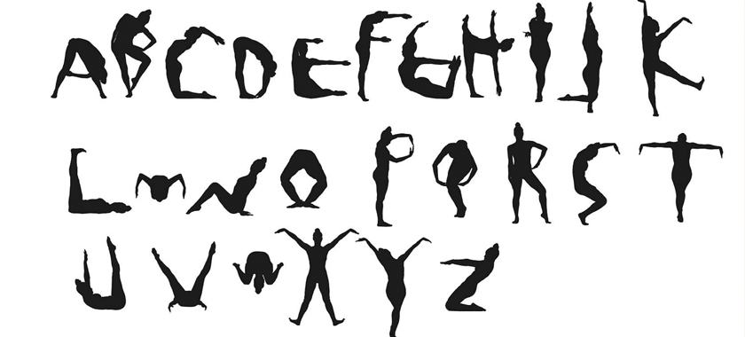 Bodies in the shape of letters. The entire alphabet is formed as such.