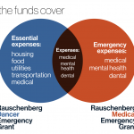 Venn diagram showing "what the funds cover" re: the Rauschenberg Dancer Emergency grant and Rauschenberg Medical Emergency Grant.