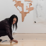 Jean Shin installing a work at Philadelphia Museum of Art
