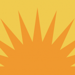 Abstract rising sun on yellow background.