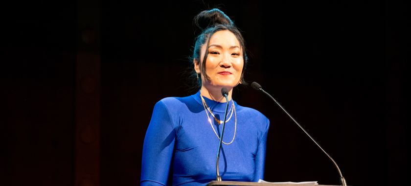 Charlene Kaye addressing the crowd at NYFA's 2023 Hall of Fame Benefit