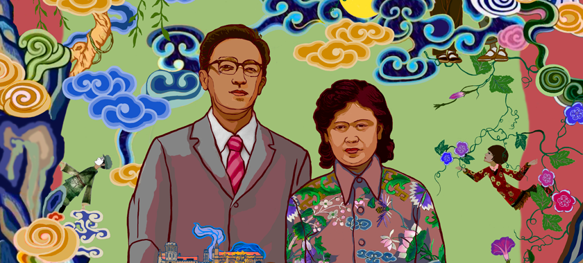 The artworks illustrates the separation of a Chinese immigrant family due to the political tension between the US and China in 1980s. The morning glory symbolizes the resilience of the immigrants.