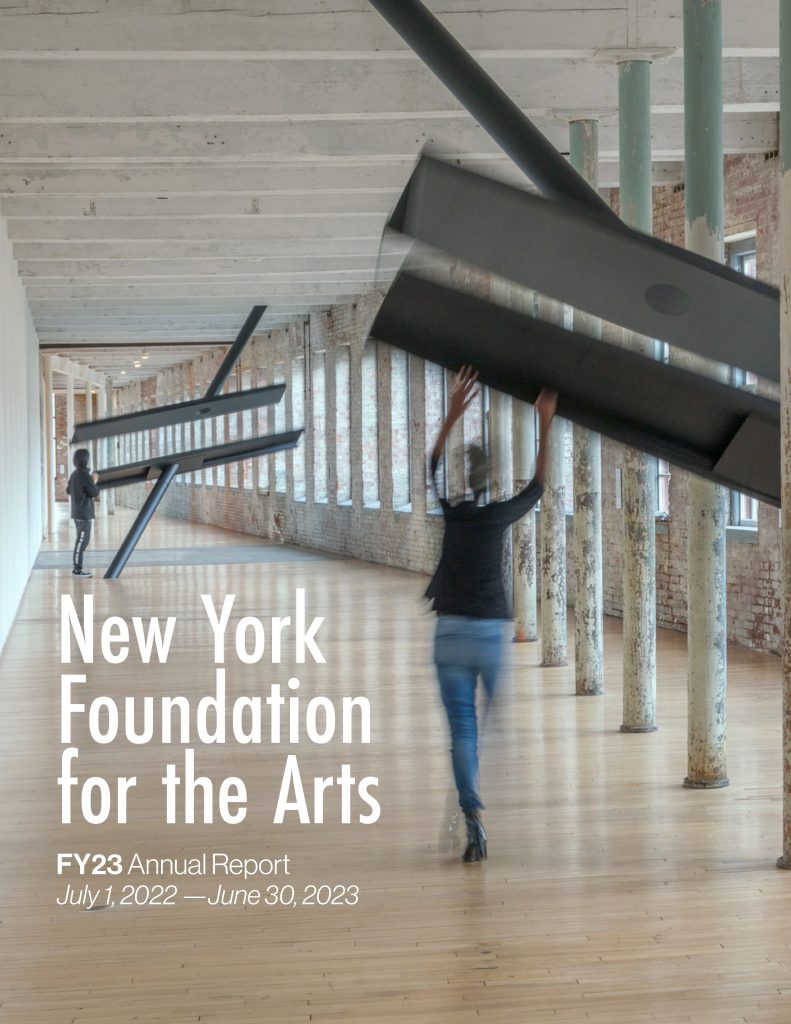FY23 Annual Report cover image, featuring a photo of an installation by NYSCA/NYFA Artist Fellow Sarah Oppenheimer