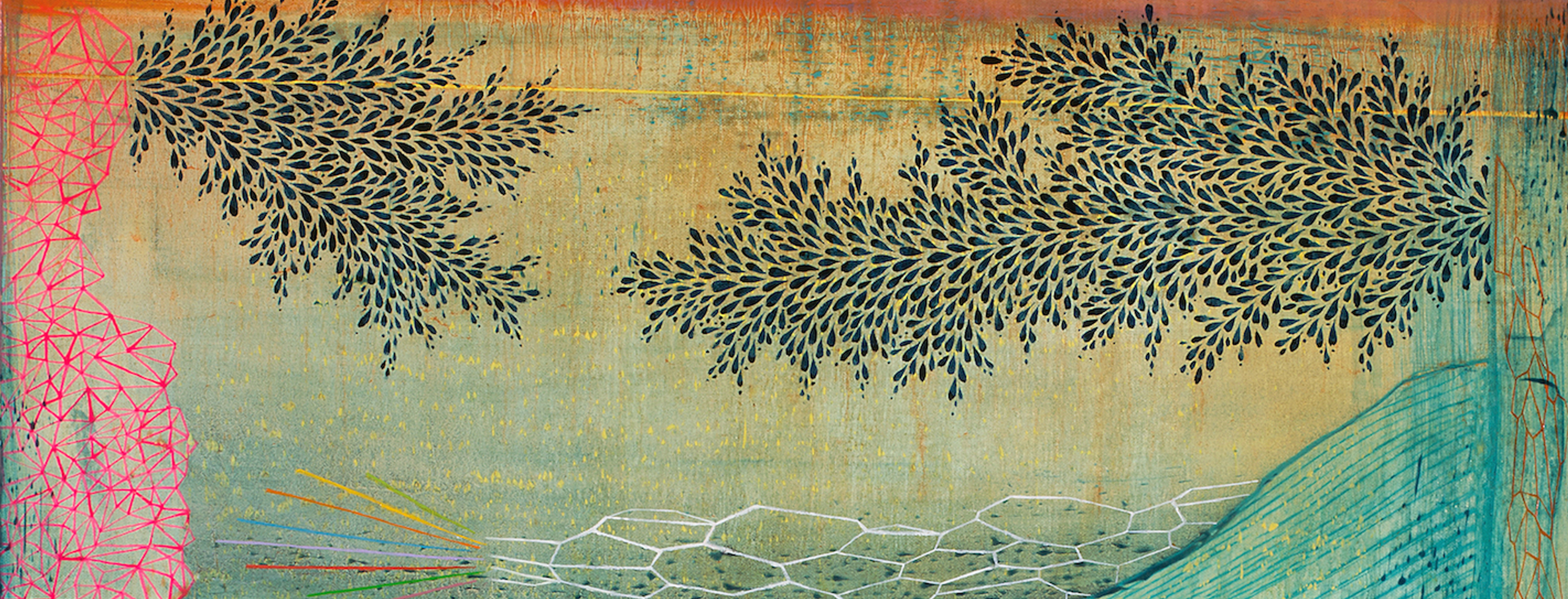 Painting by Gabe Brown with intricate details that resemble plants, geodes, and more