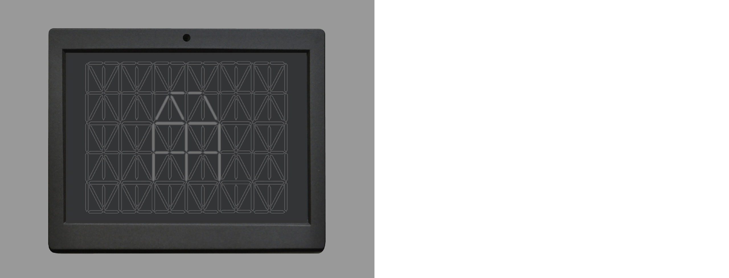A greyscale image of an interactive installation resembling a digital clock.